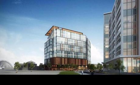 A rendering of the office building under construction at 2 Drydock Ave. 
